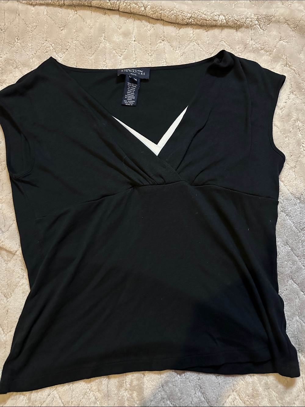 Signature Studio Black V-Neck Surplice Cap-Sleeve Camisole